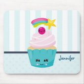 Cute Blue Cupcake met Kawaii Face Muismat (Voorkant)
