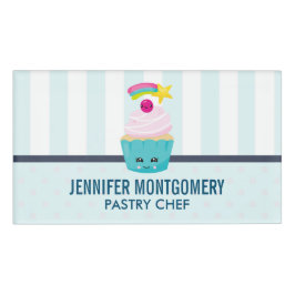 Cute Blue Cupcake met Kawaii Face Naambadge
