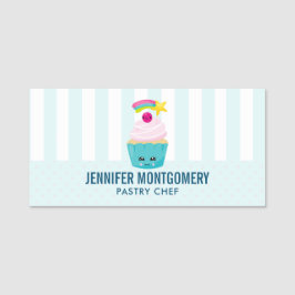 Cute Blue Cupcake met Kawaii Face Naamplaatje