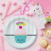 Cute Blue Cupcake met Kawaii Face Papieren Bordje (Feest)