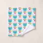 Cute Blue Cupcake met Kawaii Face Pattern Bad Handdoek (Wasdoekje)