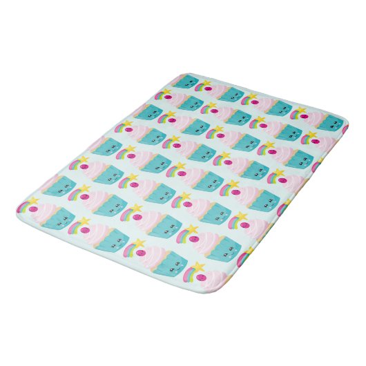 Cute Blue Cupcake met Kawaii Face Pattern Badmat (Gekanteld)