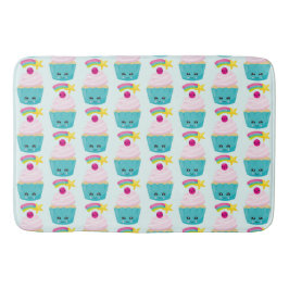 Cute Blue Cupcake met Kawaii Face Pattern Badmat