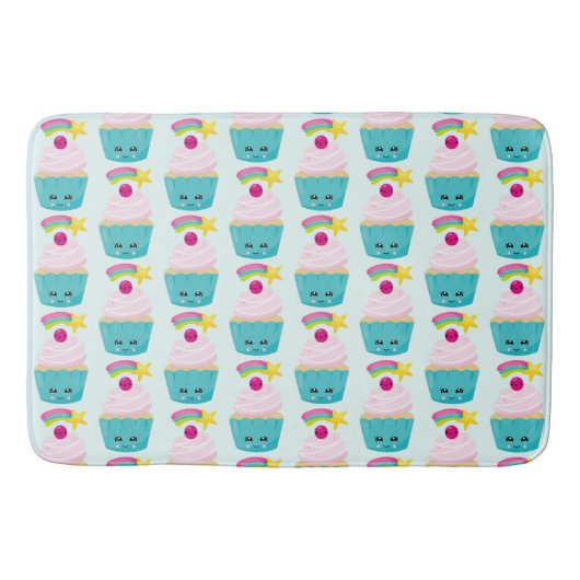 Cute Blue Cupcake met Kawaii Face Pattern Badmat (Voorkant)
