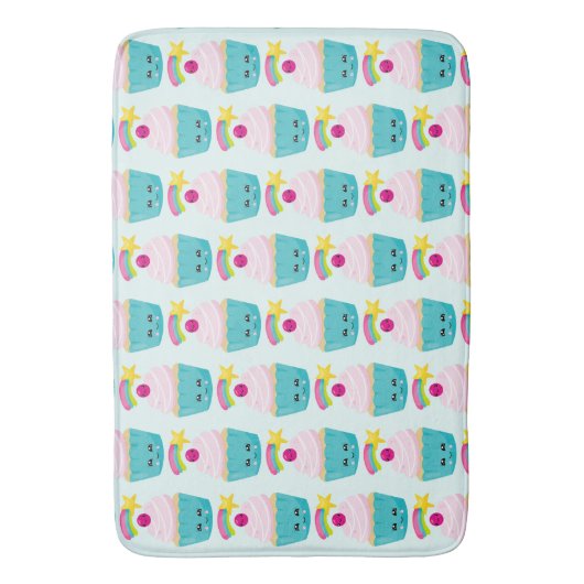 Cute Blue Cupcake met Kawaii Face Pattern Badmat (Voorkant Verticaal)