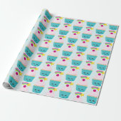 Cute Blue Cupcake met Kawaii Face Pattern Cadeaupapier (Uitgerold)