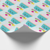 Cute Blue Cupcake met Kawaii Face Pattern Cadeaupapier (Hoek)