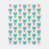 Cute Blue Cupcake met Kawaii Face Pattern Fleece Deken (Voorkant)