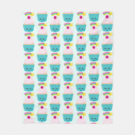Cute Blue Cupcake met Kawaii Face Pattern Fleece Deken