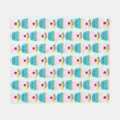 Cute Blue Cupcake met Kawaii Face Pattern Fleece Deken (Voorkant (Horizontaal))