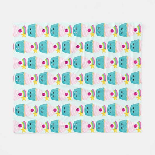 Cute Blue Cupcake met Kawaii Face Pattern Fleece Deken (Voorkant (Horizontaal))