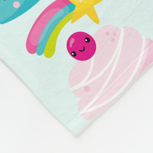 Cute Blue Cupcake met Kawaii Face Pattern Fleece Deken (Hoek)