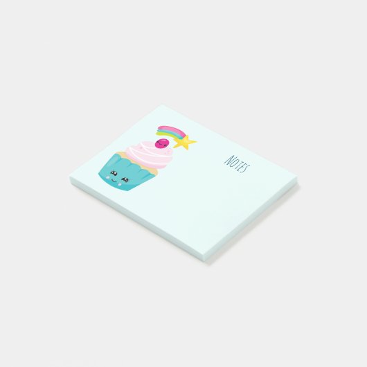 Cute Blue Cupcake met Kawaii Face Post-it® Notes (Schuin)