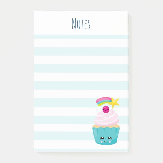 Cute Blue Cupcake met Kawaii Face Post-it® Notes (Voorkant)