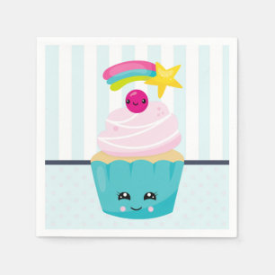 Cute Blue Cupcake met Kawaii Face Servet