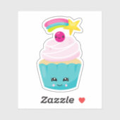 Cute Blue Cupcake met Kawaii Face Sticker (Vel)