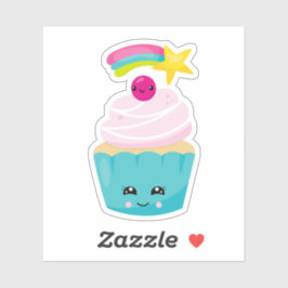 Cute Blue Cupcake met Kawaii Face Sticker