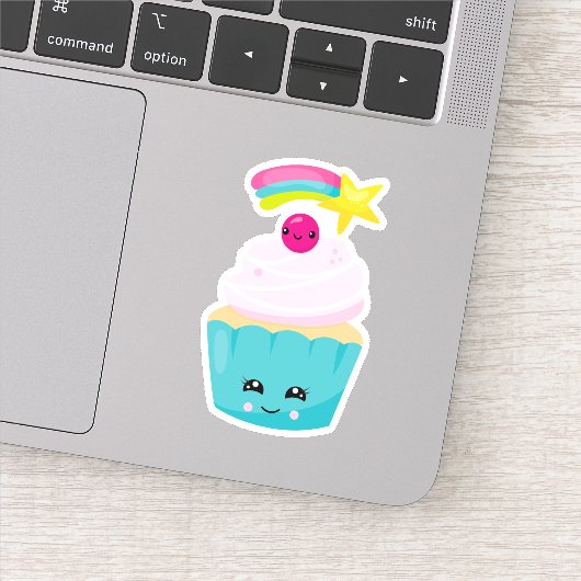 Cute Blue Cupcake met Kawaii Face Sticker (Detail)