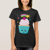 Cute Blue Cupcake met Kawaii Face T-shirt (Voorkant)