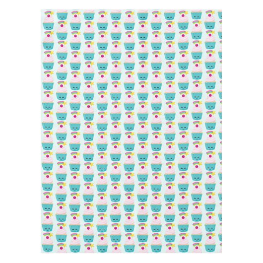 Cute Blue Cupcake met Kawaii Face Tafelkleed (Voorkant)