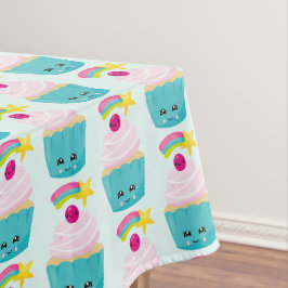 Cute Blue Cupcake met Kawaii Face Tafelkleed