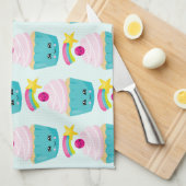 Cute Blue Cupcake met Kawaii Face Theedoek (Quarter Fold)