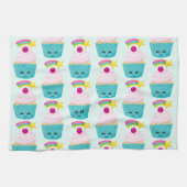 Cute Blue Cupcake met Kawaii Face Theedoek (Horizontaal)