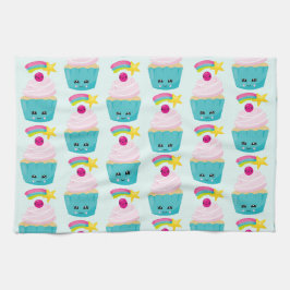 Cute Blue Cupcake met Kawaii Face Theedoek