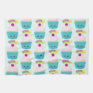 Cute Blue Cupcake met Kawaii Face Theedoek
