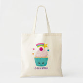 Cute Blue Cupcake met Kawaii Face Tote Bag (Voorkant)