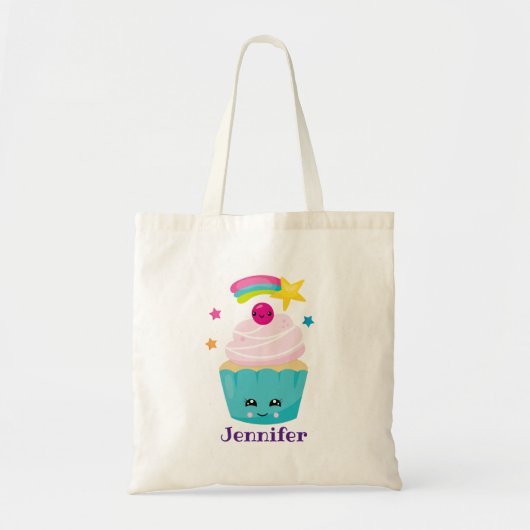Cute Blue Cupcake met Kawaii Face Tote Bag (Voorkant)