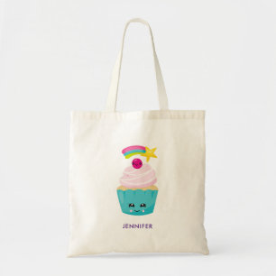Cute Blue Cupcake met Kawaii Face Tote Bag