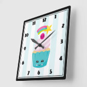 Cute Blue Cupcake met Kawaii Face Vierkante Klok (Hoek)