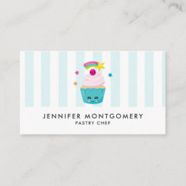 Cute Blue Cupcake met Kawaii Face Visitekaartje