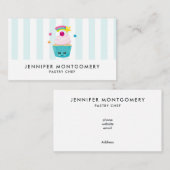 Cute Blue Cupcake met Kawaii Face Visitekaartje (Voorkant / Achterkant)