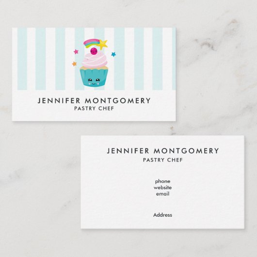Cute Blue Cupcake met Kawaii Face Visitekaartje (Voorkant / Achterkant)
