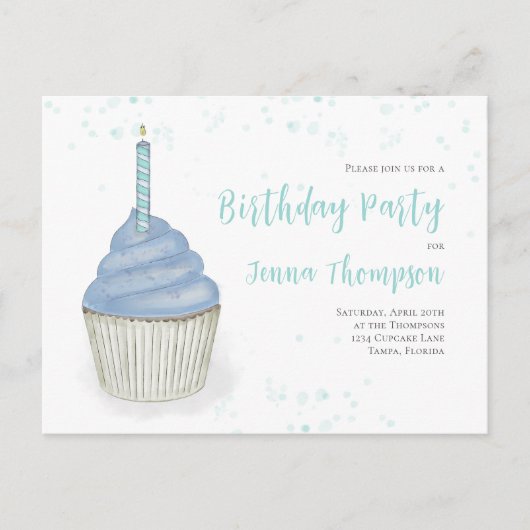 Cute Blue Cupcake QR Code Social Media Whimsical Briefkaart (Voorkant)