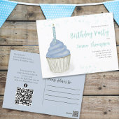 Cute Blue Cupcake QR Code Social Media Whimsical Briefkaart