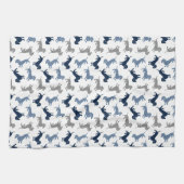 Cute Blue Dachshunds in Damask Theedoek (Horizontaal)