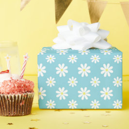 Cute Blue Daisies Floral Pattern Cadeaupapier