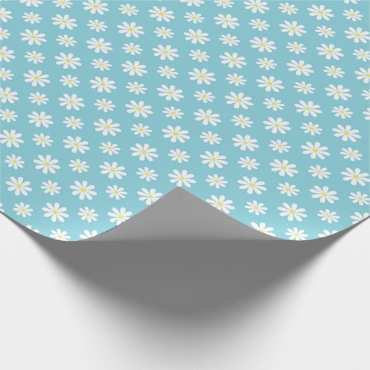 Cute Blue Daisies Floral Pattern Cadeaupapier (Hoek)