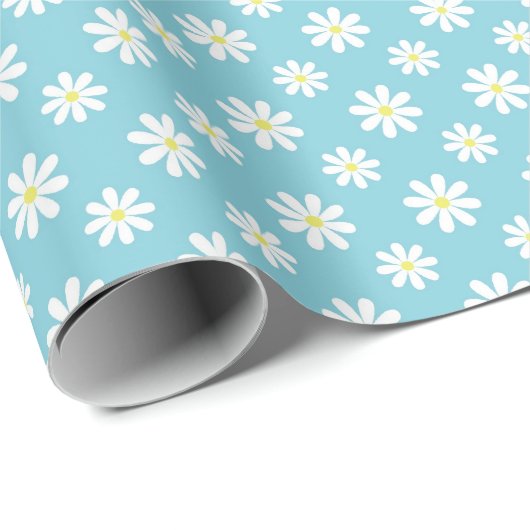 Cute Blue Daisies Floral Pattern Cadeaupapier (Rol Hoek)