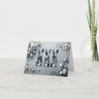 Cute blue denim bunnies easter card bedankkaart