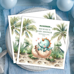 Cute Blue Dino Baby Shower Komt Eraan Vouwen Serve Servet