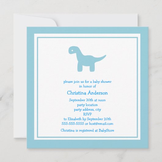 Cute Blue Dinosaur Baby shower Invitation Kaart (Voorkant)