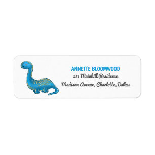 Cute Blue Dinosaur Birthday Party Etiket