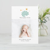 Cute Blue Dinosaur Boy Baby Foto Birth Aankondiging (Staand voorkant)