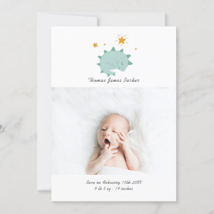 Cute Blue Dinosaur Boy Baby Foto Birth Aankondiging