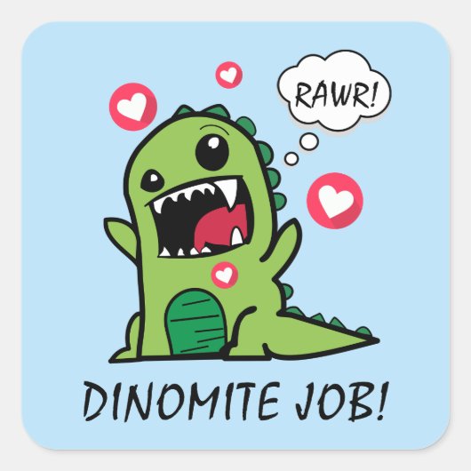 Cute Blue Dinosaur Dino Mite School Vierkante Sticker (Voorkant)