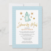 Cute Blue Dinosaur Gold Script Shower by Mail Kaart (Voorkant)